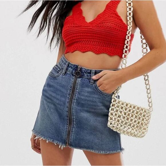 We the Free Free People Zip It Up Denim Frayed Hem Mini Skirt in Blue Size 30 - Picture 8 of 10